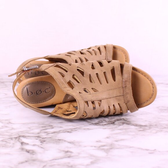 b.o.c Tan Cutout Slingback Block Heel Sandals Size 7 Comfort Boho Summer - Picture 7 of 8
